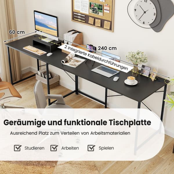 Vändbart L-format skrivbord med laddningsstation, grått