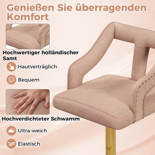 Justerbara barstolar i sammet, rosa, set om 2, 63-85 cm