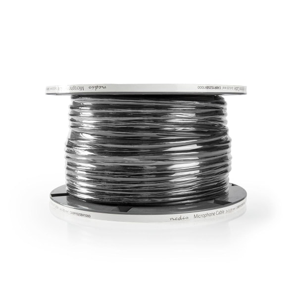 Mikrofon kabel | 2 x 0.25 mm² | Kobber | 100.0 m | Runde | PVC | Sort | Rulle