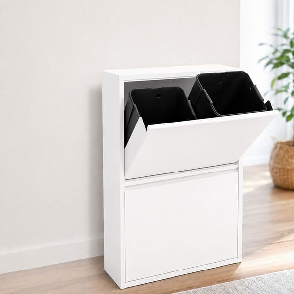 Papperskorg med 4 fack, 4x18L, vit, tippbart system