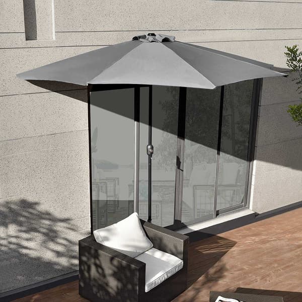 Haveparasol semi-væg parasol til terrasse 2,7 m grå
