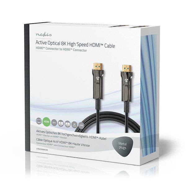 Aktiv Optisk Ultra High Speed ​​HDMI-Kabel med Ethernet | HDMI™ Stik | HDMI™ Stik | 8K@60Hz | 48 Gbps | 20.0 m | Runde | PVC | Sort | Gaveæske
