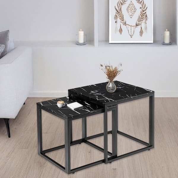 Soffbordsset – Svart marmor, metallram