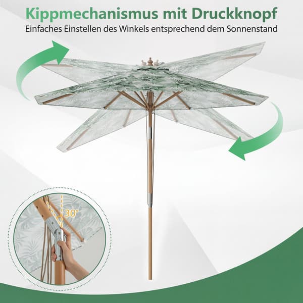 Grøn 270 cm terrasseparasol med vipning og ventilation