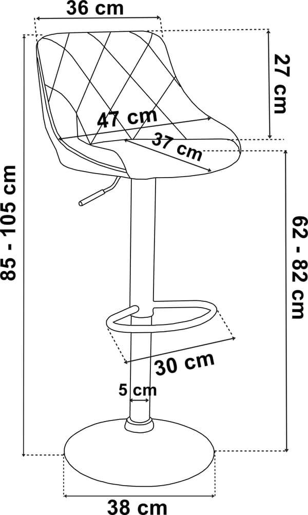 Barstol, justerbar sammetssits, krombas, svart