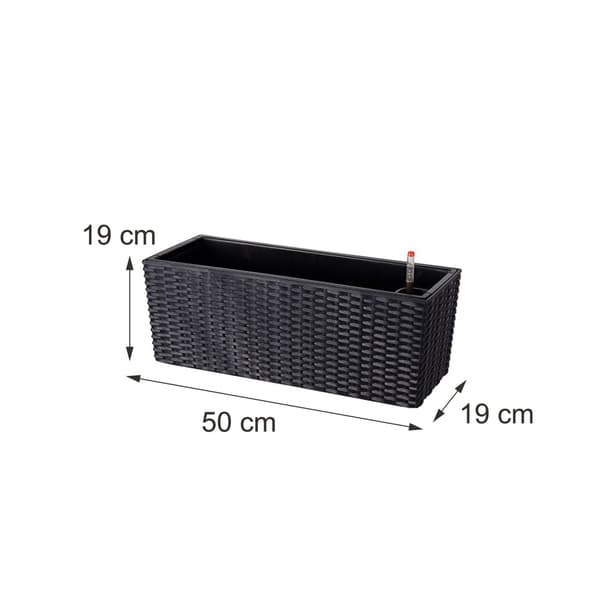 Sort rattan balkonplante med vandstandsindikator
