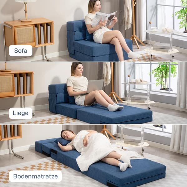 Bäddsoffa på golvet – skum, mörkblå, kudde ingår