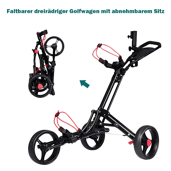 3-hjulet golfvogn golfvogn golf foldbar enkel push and pull vogn sort