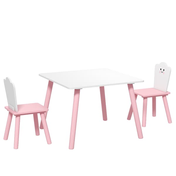 Barnbord och stolsset, 3 delar, rosa och vit