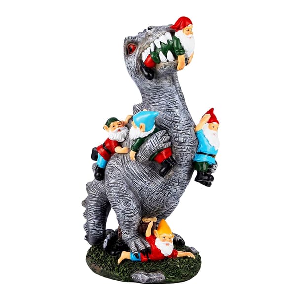 T-Rex Havepynt Spisende Nisser, Polyresin, 28,5 cm