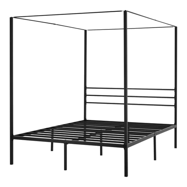 Queensize metalhimmelseng med 4 stolper, opbevaring under sengen