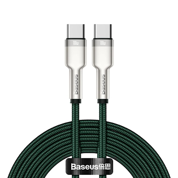 USB-C - USB-C kabel Cafule Metal Data Strømforsyning 100W 2m - grøn
