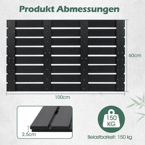 Gulvelement til solbruser WPC gulvplade til havebruser 100 x 60 x 2,5 cm sort