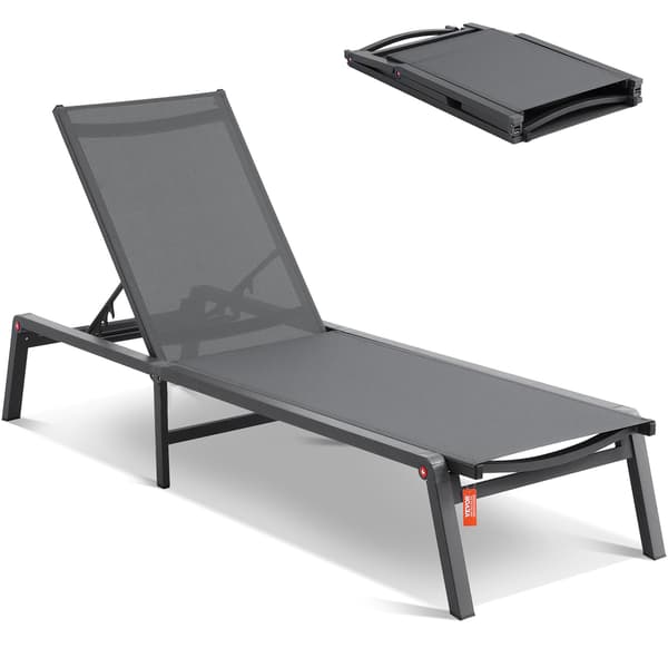 Udendørs chaiselongstol – aluminium, foldbar, mørkegrå med 5 positioner