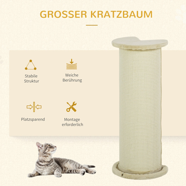 Skrapstolpe 85Cm Cat Skrapstolpe Skrapstolpe Lutskydd Sisalrep Plysch Krämvit