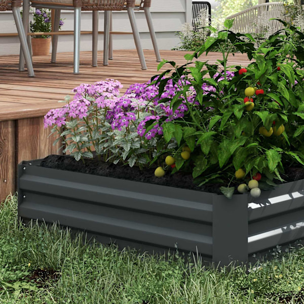 Sæt med 2 højbede i stål, kold ramme, havebed, plug-in blomsterkasse, plantekasse, plantekrukke, 100 x 100 x 30 cm til haven, altan, terrasse, grøntsa