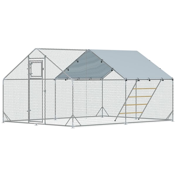 Frigående hönsskåp av stål, 300 x 400 x 195 cm hönsbur med UV-beständigt lock, foderlucka, hängfoder, abborre, hönsskåp för 12-18 kycklingar, smådjur,