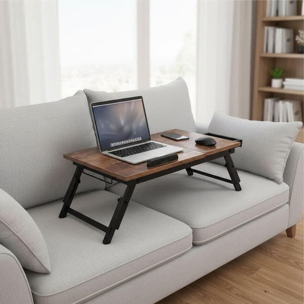 Justerbart laptopbord med skuffe – vippebar top, foldbar