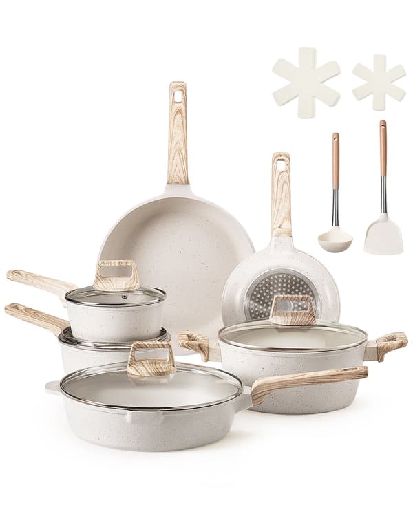 17-delars kastrull- och stekpannset, granit nonstick, induktion