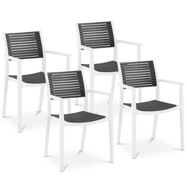 Plaststol med gennembrudt ryglæn til terrasse, altan, 4 stk. sort og hvid