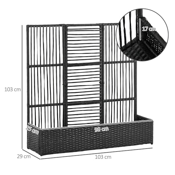 Polyrattan Højbed Med Espalier Blomsterkasse Plantekasse Blomsterseng Til Havebalkon Sort 103 X 103 X 29 Cm