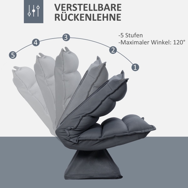 Afslapningsstol Gulvsofa Gulvstol Med 360° Roterende Base, 5-Trins Justerbart Ryglæn, Stål, Mørkegrå