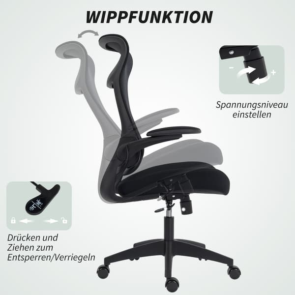 Ergonomisk kontorstol, 3D-armlæn, netryg, sort