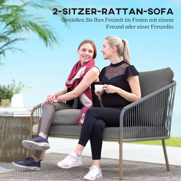 Puutarhasohva tyynyillä 2-istuttava rottinki sohva Lounge sohva ulkoparveke sohva rottinki sohva Puutarha Lounge polyrottinki Puutarhakalusteet Parvek