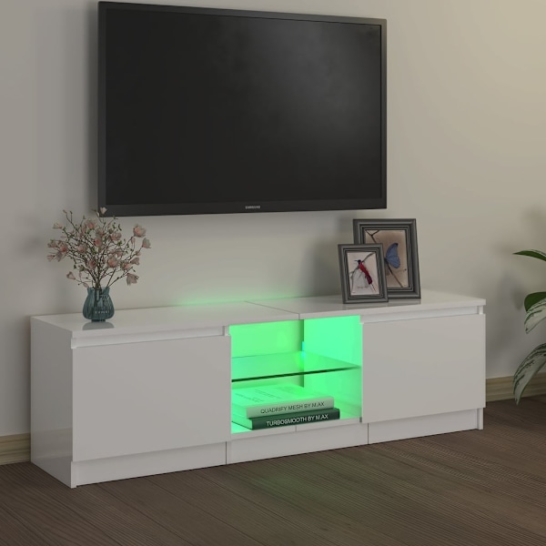 TV-bänk med LED-belysning vit högglans 120x30x35,5 cm