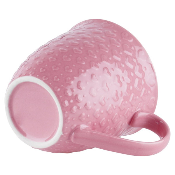 Pink keramisk krus med hjerter, tåler mikroovn og opvaskemaskine