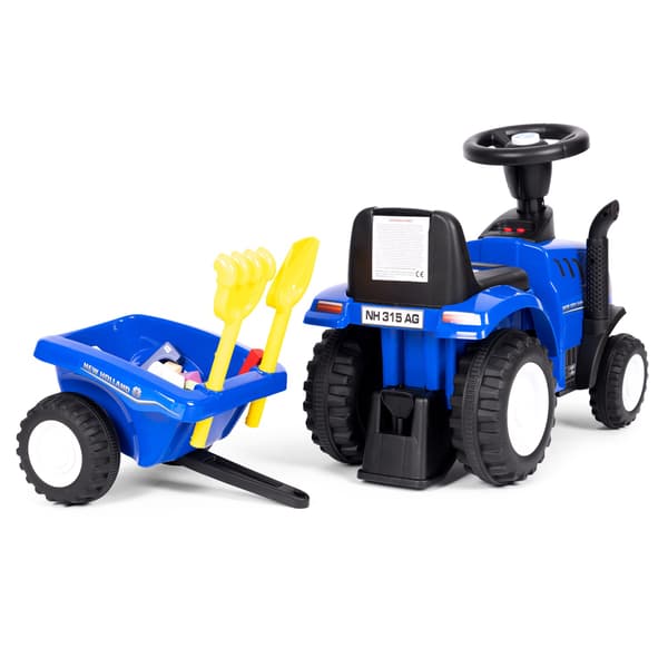 Ride-on traktor med trailer til børn, interaktivt rat, lyde, blå