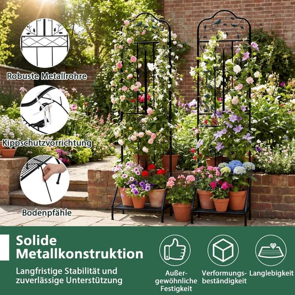 Metal espalier til klatreplanter med foldbar hylde