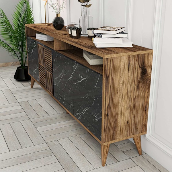 Console Milan - Valnöt, Svart Marmor