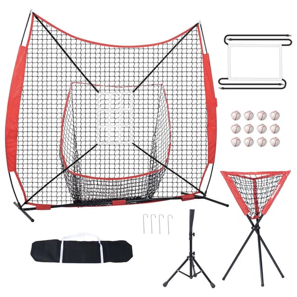 Baseboll Softboll Träningsnät Set, 7x7 Ft, Tee, 12 Bollar