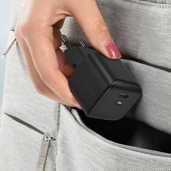 GaN PD 30W USB-C miniladdare, svart