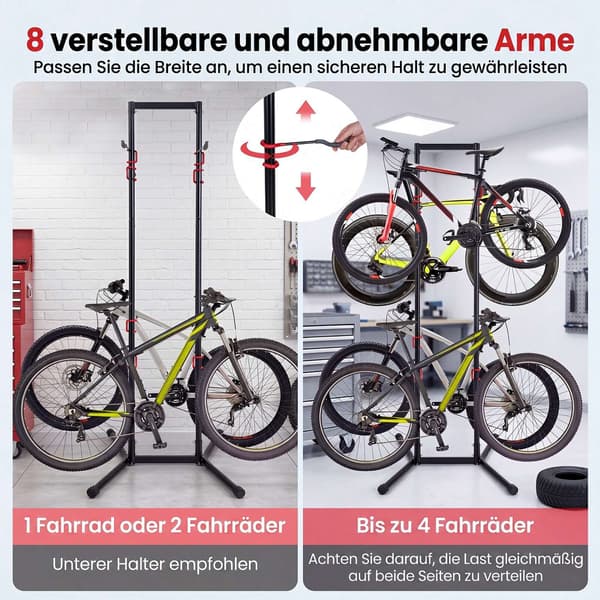 Justerbar cykelstativ til 4 cykler, kulstofstål