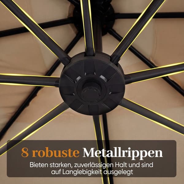 Rektangulær terrasseparasol med stativ, LED-lys, 360 graders rotation
