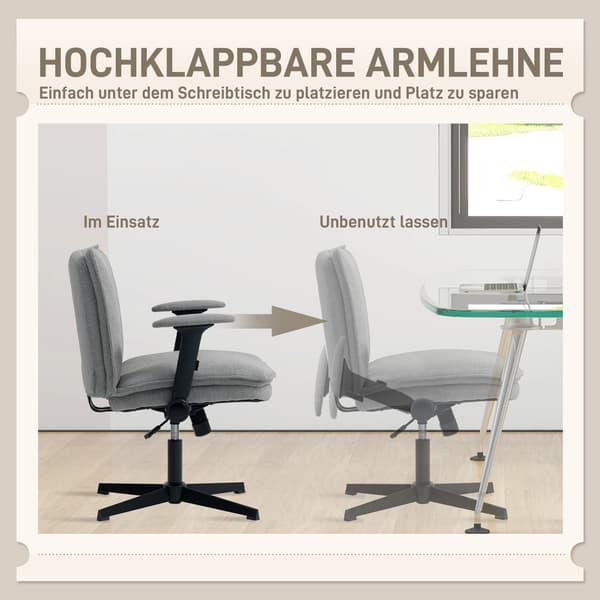 Kontorstol, Foldbare armlæn, Bredt linnedlook, Justerbar højde