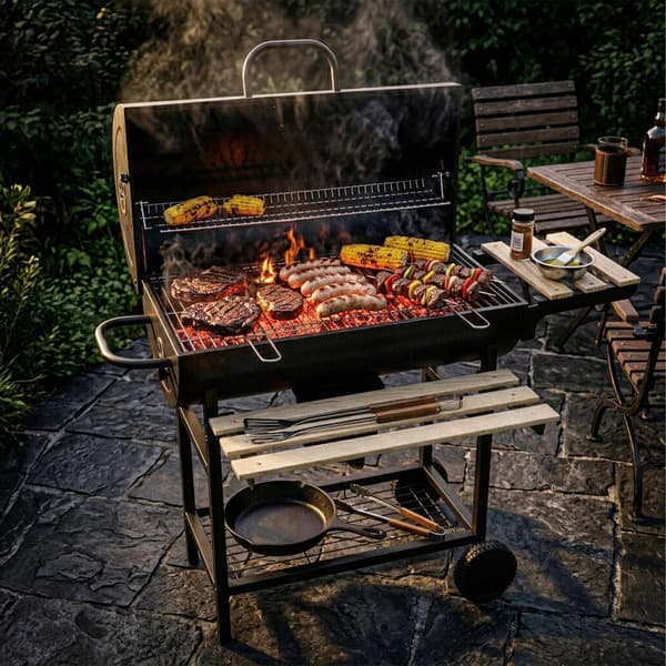 Kulgrill med låg, termometer, justerbare ventilationsåbninger