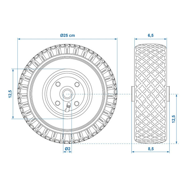 Varapyörän metallivanne ilmarenkaalla 260x85mm