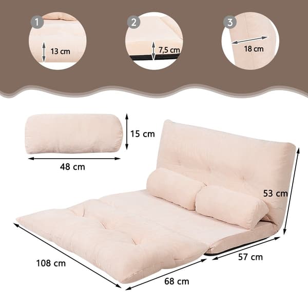 Justerbar golvbäddsoffa med 2 kuddar, beige
