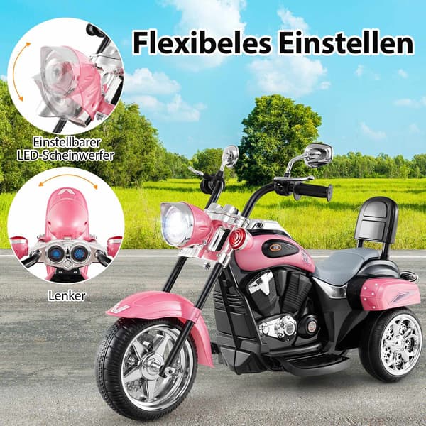 6V Børne Elmotorcykel, Lyserød, Justerbar Lys & Lyd