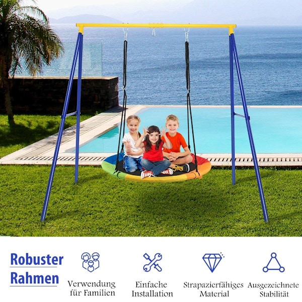 Robust metal gyngestativ A-ramme havegyngestativ 194 x 184 x 180 cm blå + gul