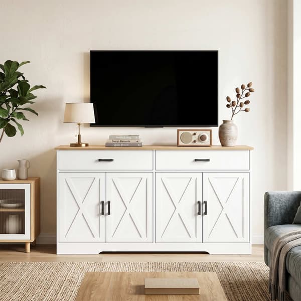 Skänk i lantlig stil, buffé, 140 cm, 2 lådor, vit