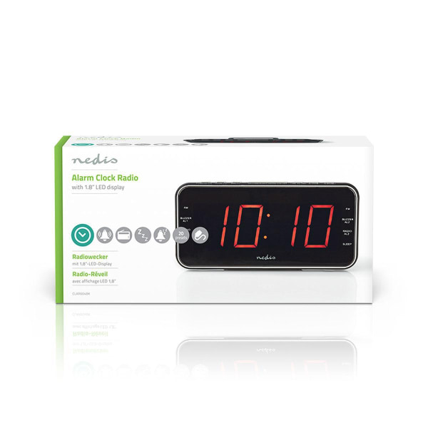 Digital klockradio | LED Display | 1x 3.5 mm Audio Input | Tidsprojektion | AM / FM | Snooze-funktion | Sov timer | Antal alarm: 2 | Svart