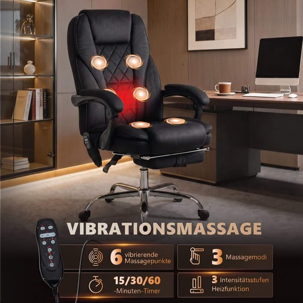 Ergonomisk kontorstol med massage, fodstøtte, sort