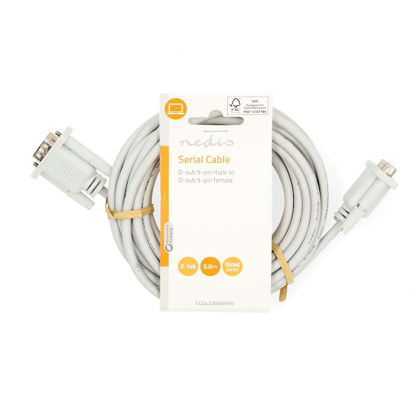 Serie Kabel | D-SUB 9-Pin Hane | D-SUB 9-Pin Hona | Nickelplaterad | 5.00 m | Rund | PVC | Elfenben | Label