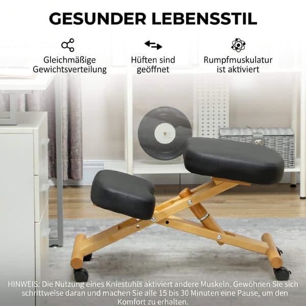 Ergonominen polvistuva tuoli pyörillä, musta, vaahtomuovipehmuste