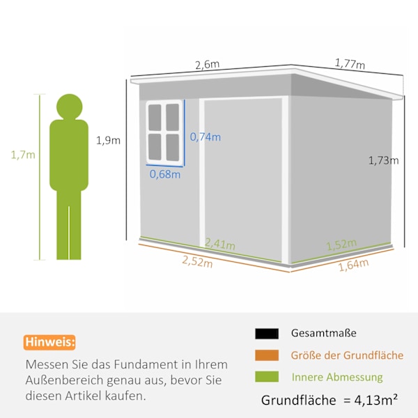 Työkaluvaja 4,13 m³, puutarhavaja, 260 x 177 x 190 cm, työkaluvaja ikkunalla, lukittava ovi, polkupyörätalli, puutarhakaappi terästä, takapihalle, puu