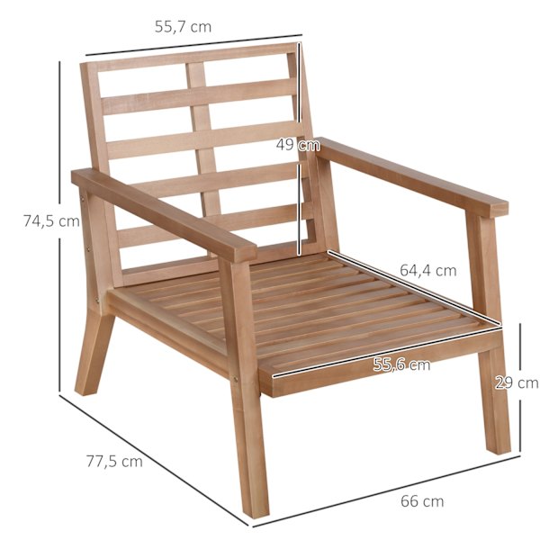 Havestole Sæt Med 2 Komfortable Havestole Med Hynder, Lavet Af Poppeltræ, Til Altan Og Have, 66 X 77,5 X 74,5 Cm